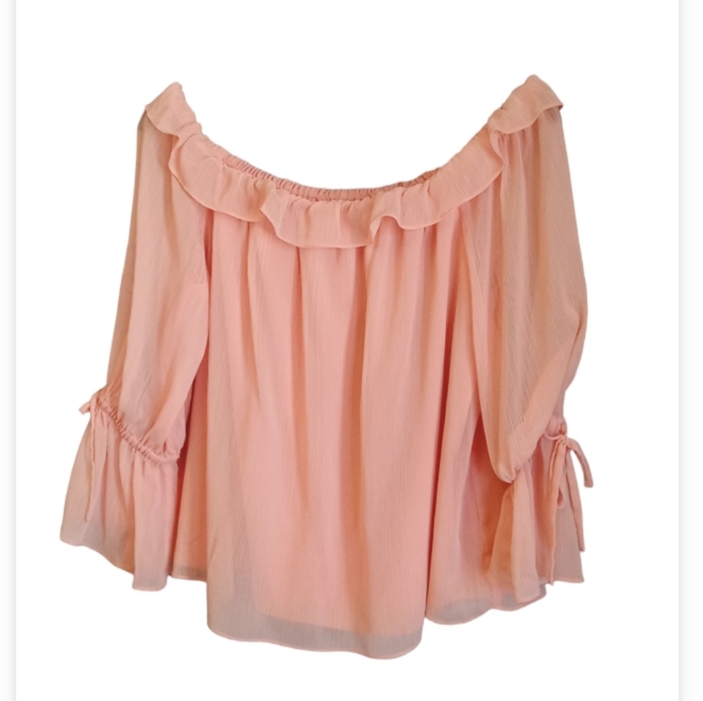 H by Halston Printed Striped Off-the-Shoulder Blouse Top Coral Size Large